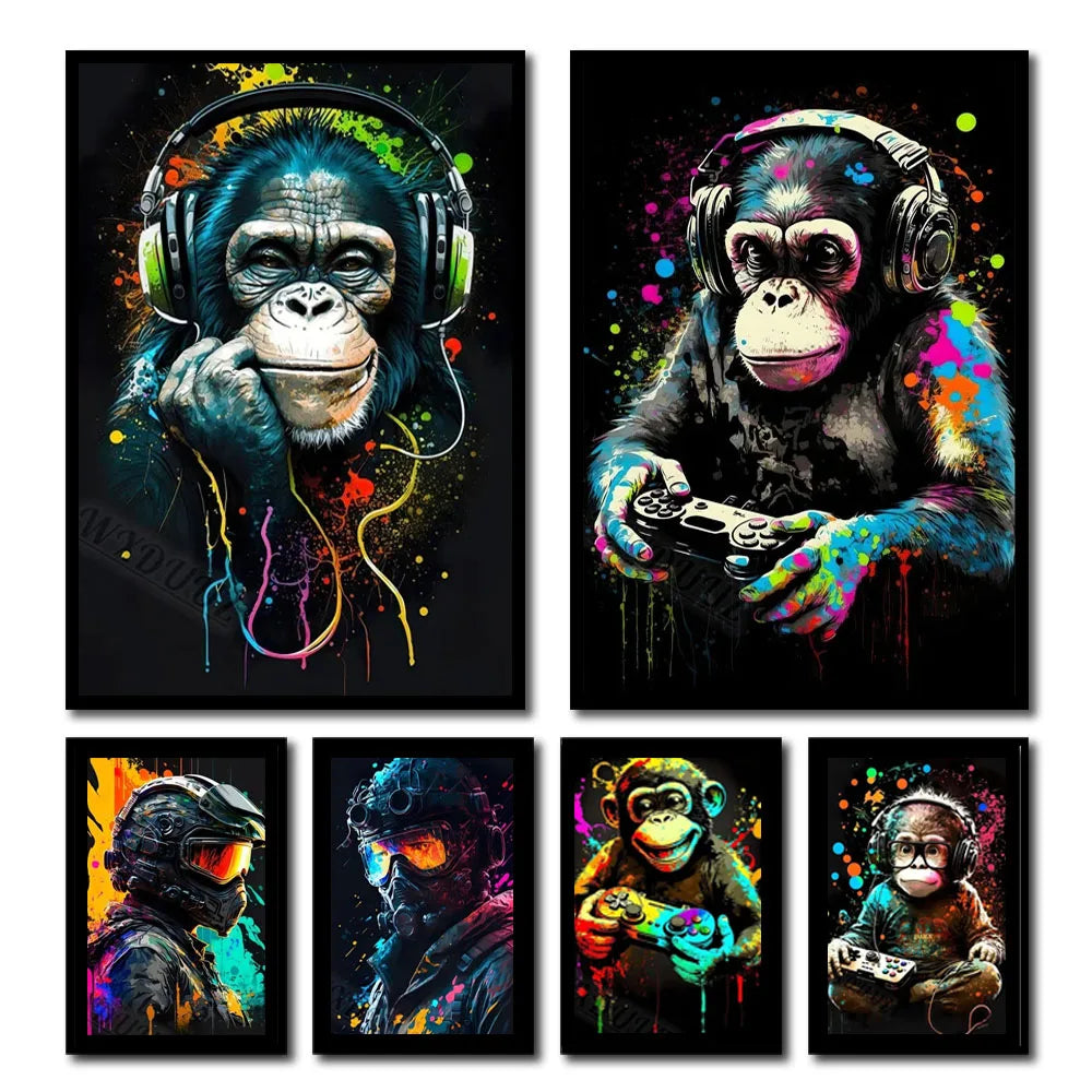 80s Retro Funny Monkey Player Gamepad Picture For Gaming Room Living Canvas Painting Print Wall Art Home Decor Aesthetics Poster 80s Retro Funny Monkey Player Gamepad Picture For Gaming Room Living Canvas Painting Print Wall Art Home Decor Aesthetics Poster